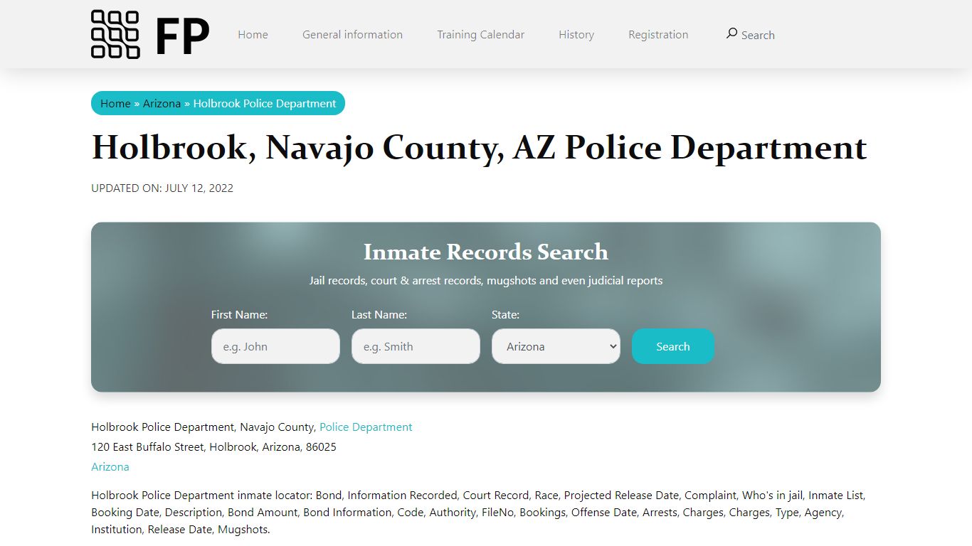 Holbrook, AZ Police - City Jail Inmates, Arrests
