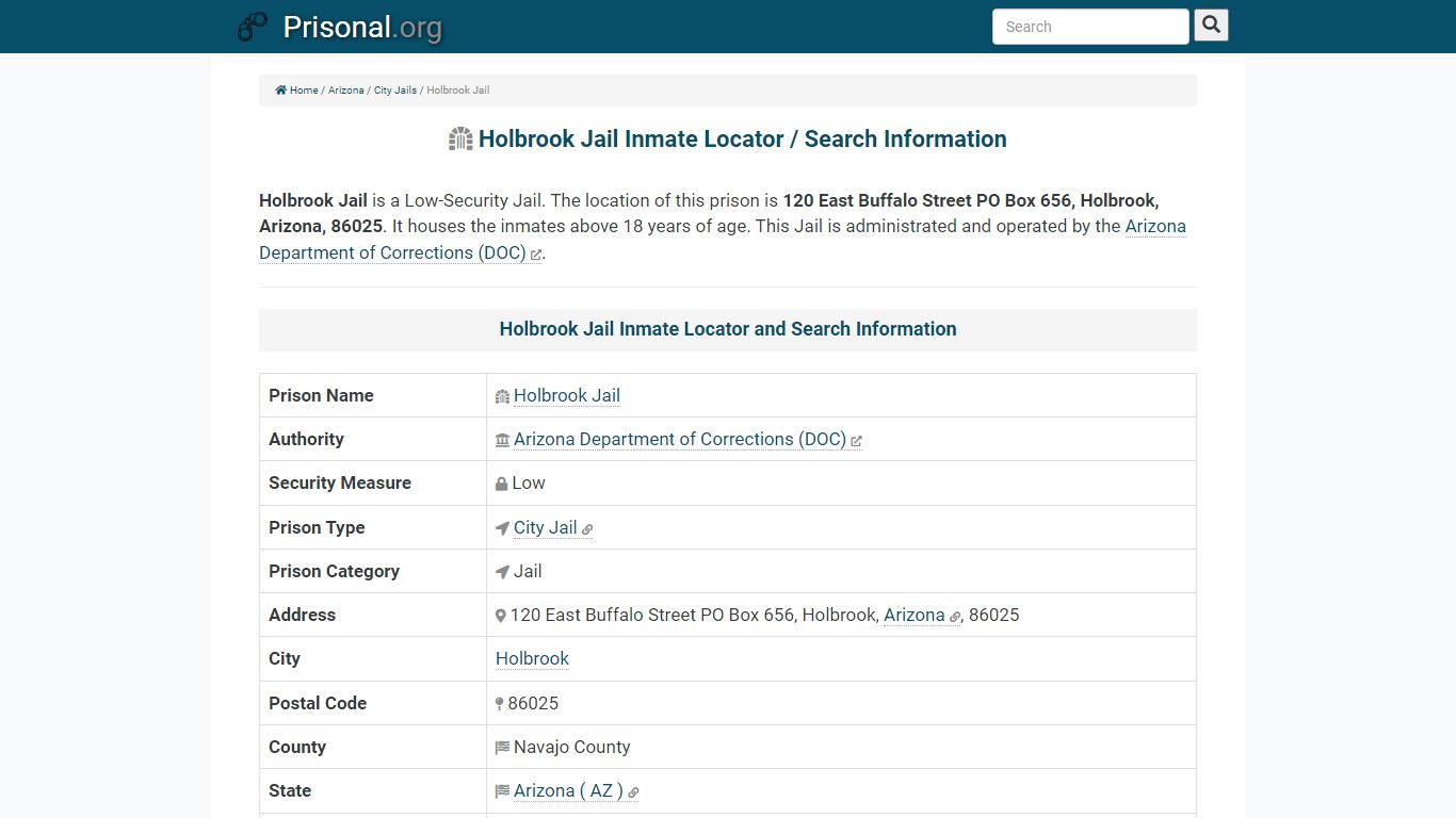 Holbrook Jail-Inmate Locator/Search Info, Phone, Fax ...
